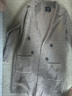 Active Usa Taupe Double-Breasted Knit Blazer Cardigan